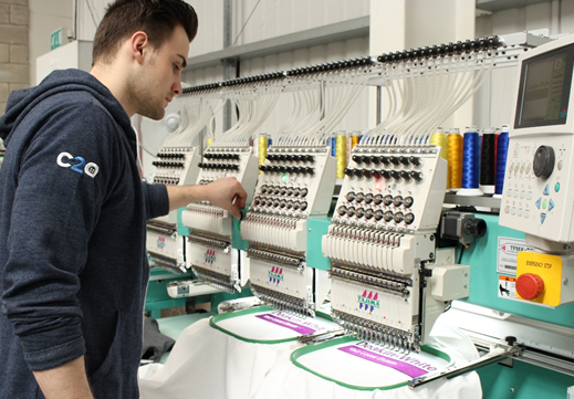 Our industrial embroidery machines at our Manchester warehouse