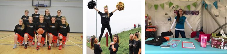 A trio of images showing a cheerleading Clothes2Order customer