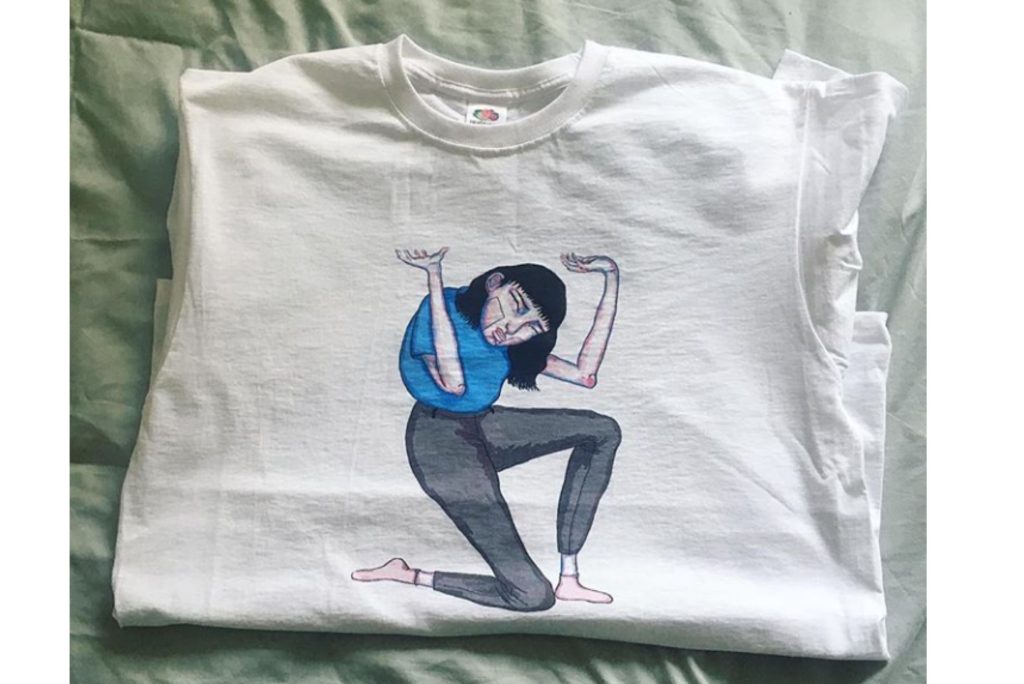 a drawing designed, printed on a white t-shirt