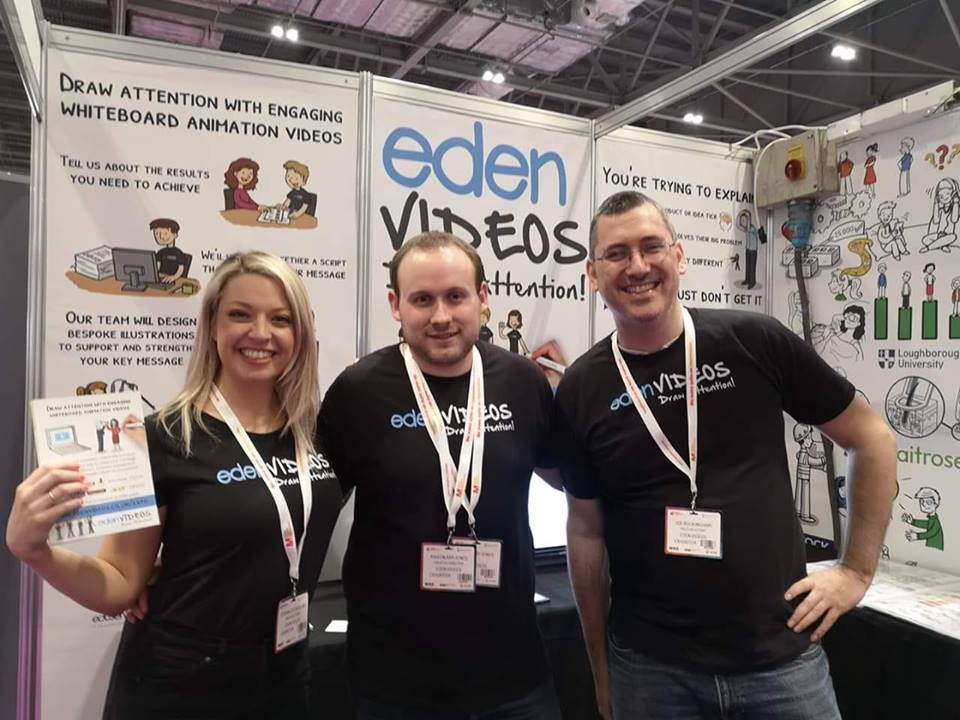 The Eden videos team in custom branded t-shirts