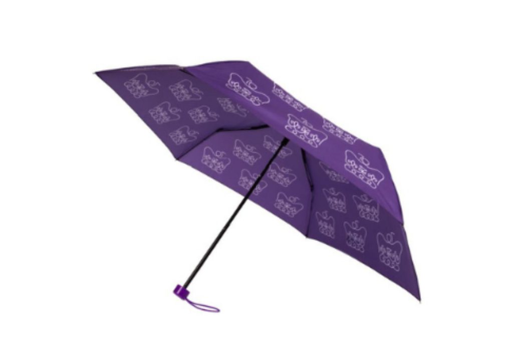 purple umbrella with crown detail on