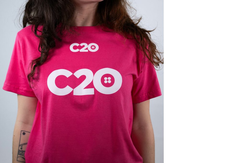Pink t-shirt featuring Centre Chest logo placement.