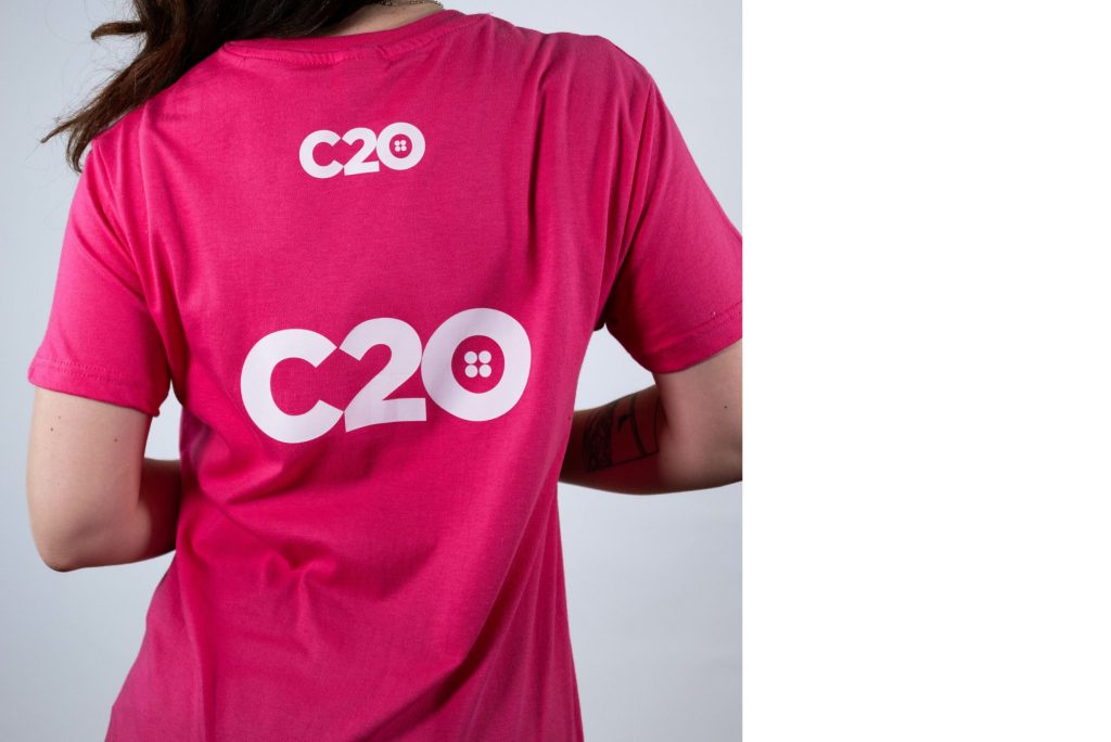 Pink t-shirt featuring Centre Back logo placement.