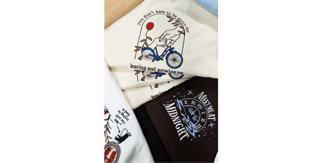 Lyrics from Harry Styles song, "Matilda" embroidered onto a white hoodie