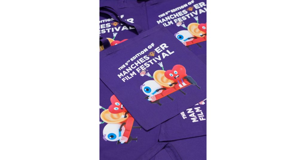 Purple tote bags made for The 9th edition of Manchester Film Festival