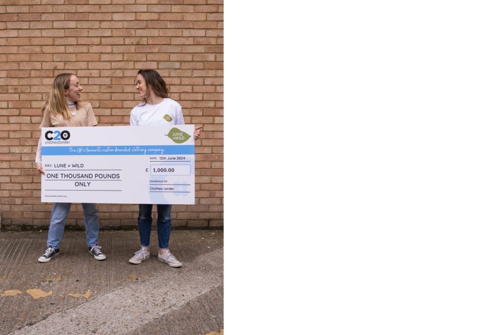 Lune+Wild receiving a £1,000 grant from Clothes2Order