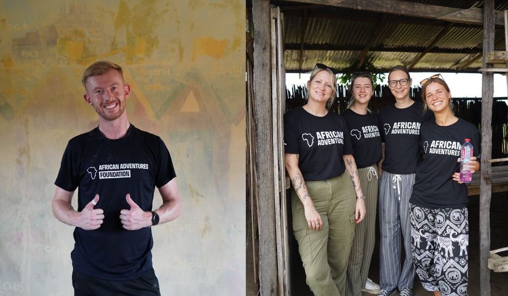 a couple of photos of people wearing African Adventures uniform