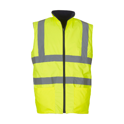 Mens Hi Vis Reversible Bodywarmer Visibility High Viz Work Vest Yellow
