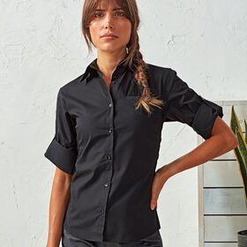 Premier Women's Roll Sleeve Poplin Blouse