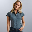 Russell Collection Ladies Cap Sleeve Polycotton Easy Care Fitted Poplin Blouse